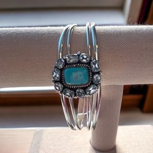 Beautiful Aquamarine & Turquoise Sterling Silver Bangle Bracelet